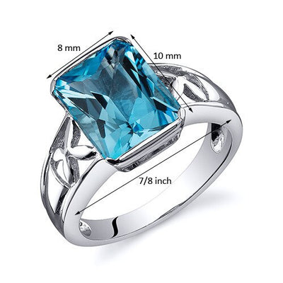 Swiss Blue Topaz Ring Sterling Silver Radiant Shape 3.5 Carats