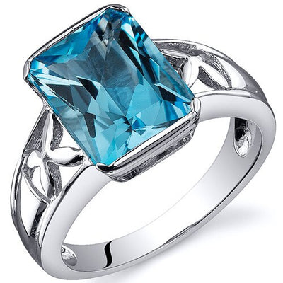 Swiss Blue Topaz Ring Sterling Silver Radiant Shape 3.5 Carats