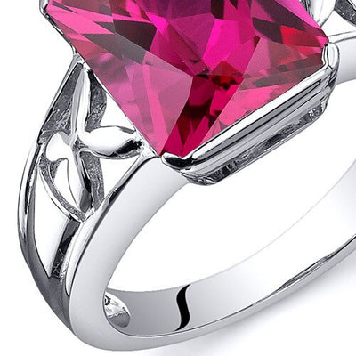 Created Ruby Ring Sterling Silver Radiant Shape 4.25 Carats