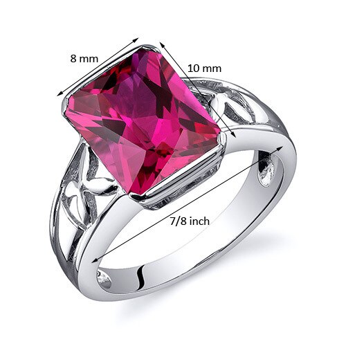 Created Ruby Ring Sterling Silver Radiant Shape 4.25 Carats