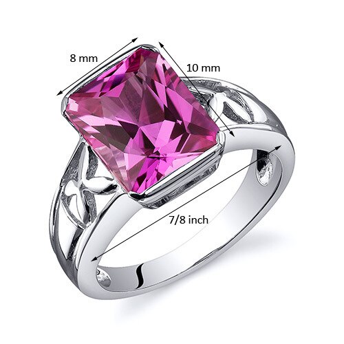 Pink Sapphire Ring Sterling Silver Radiant Shape 4 Carats