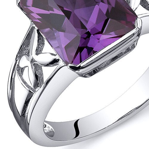 Alexandrite Ring Sterling Silver Radiant Shape 4.25 Carats