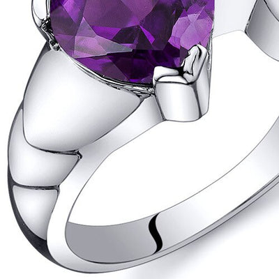 Amethyst Ring Sterling Silver Heart Shape 1.75 Carats