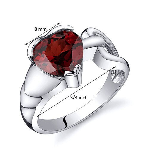 Garnet Ring Sterling Silver Heart Shape 2 Carats