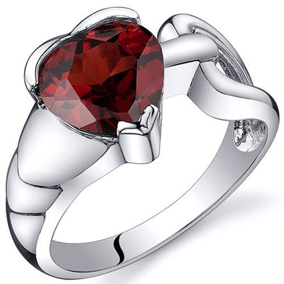 Garnet Ring Sterling Silver Heart Shape 2 Carats