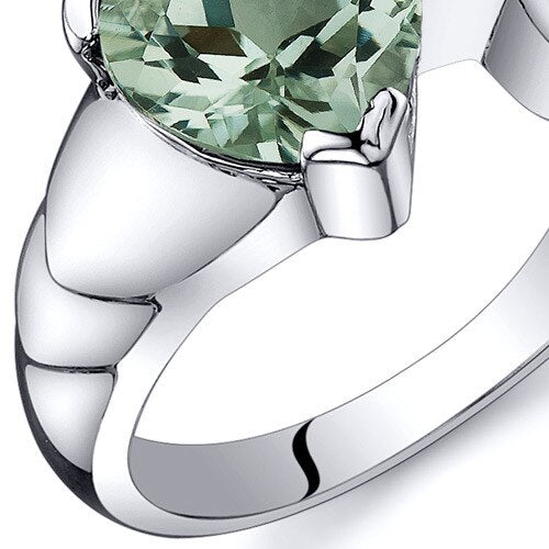 Green Amethyst Ring Sterling Silver Heart Shape 1.5 Carats