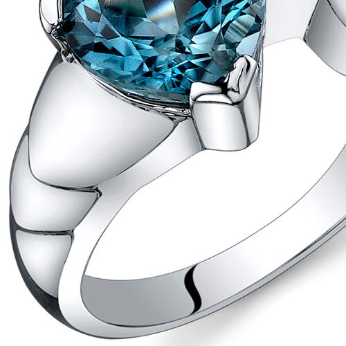 London Blue Topaz Ring Sterling Silver Heart Shape 2 Carats