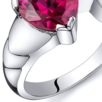 Created Ruby Heart Shape Sterling Silver Ring Size 8