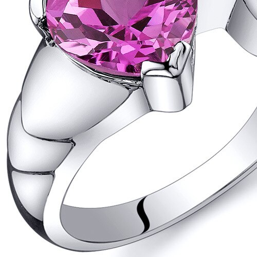 Pink Sapphire Ring Sterling Silver Heart Shape 2.5 Carats