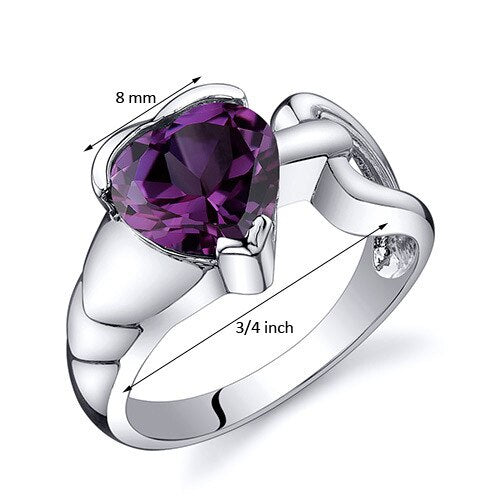 Alexandrite Ring Sterling Silver Heart Shape 2.5 Carats