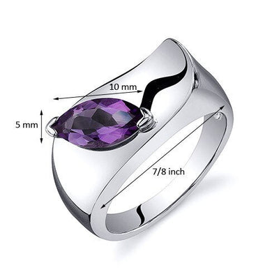 Amethyst Ring Sterling Silver Marquise Shape 1 Carats