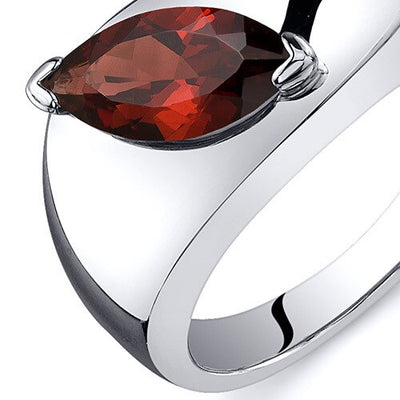 Garnet Ring Sterling Silver Marquise Shape 1.25 Carats