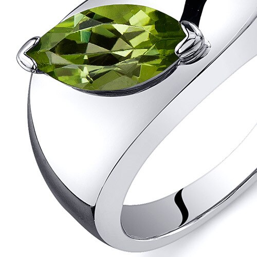 Peridot Ring Sterling Silver Marquise Shape 1 Carats