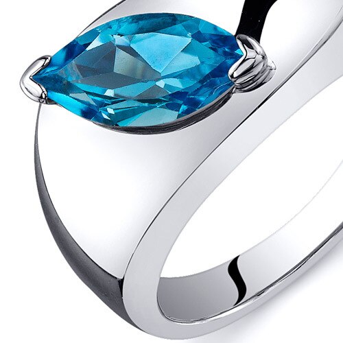 Swiss Blue Topaz Ring Sterling Silver Marquise Shape 1 Carats