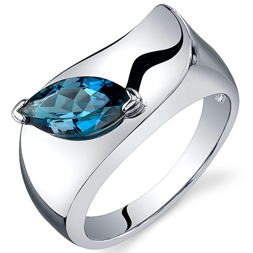 London Blue Topaz Ring Sterling Silver Marquise Shape 1 Carats