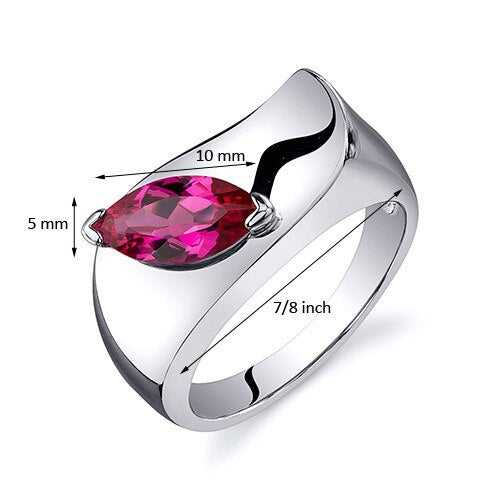 Ruby Ring Sterling Silver Marquise Shape 1.25 Carats