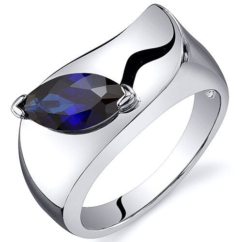 Blue Sapphire Ring Sterling Silver Marquise Shape 1.25 Carats