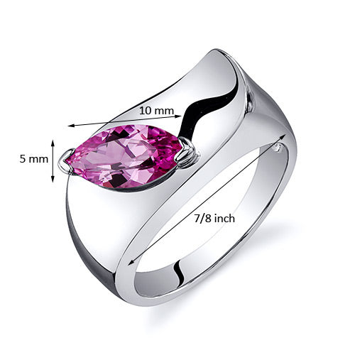 Created Pink Sapphire Marquise Cut Sterling Silver Ring Size 7