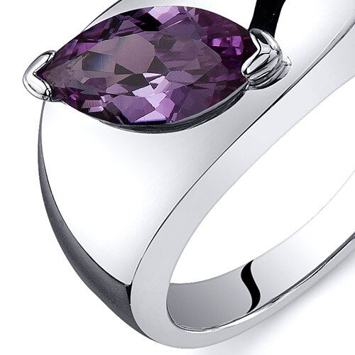 Alexandrite Ring Sterling Silver Marquise Shape 1.25 Carats