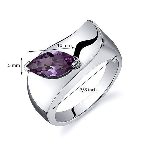 Alexandrite Ring Sterling Silver Marquise Shape 1.25 Carats