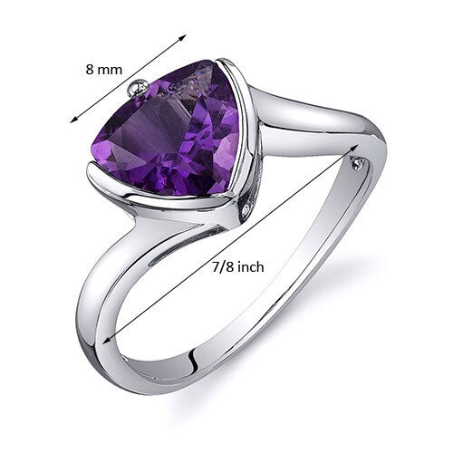 Amethyst Ring Sterling Silver Trillion Shape 1.5 Carats