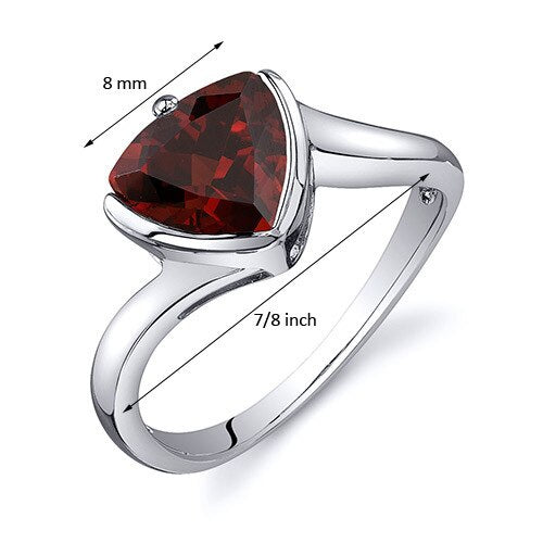 Garnet Ring Sterling Silver Trillion Shape 2.25 Carats