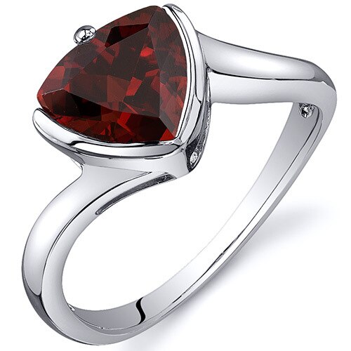 Garnet Ring Sterling Silver Trillion Shape 2.25 Carats