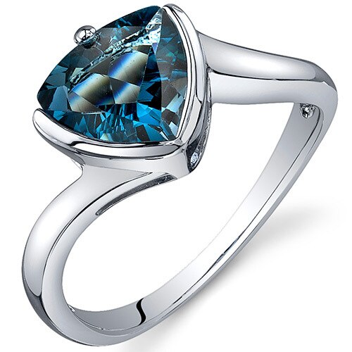 London Blue Topaz Ring Sterling Silver Trillion Shape 2 Carats