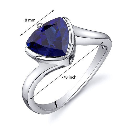 Blue Sapphire Ring Sterling Silver Trillion Shape 2.5 Carats