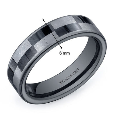 Black and Silver Checkerboard 6mm Mens Tungsten Band Size 11.5