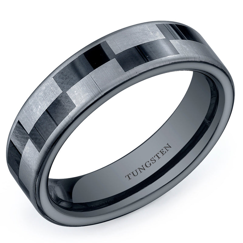 Black and Silver Checkerboard 6mm Mens Tungsten Band Size 9