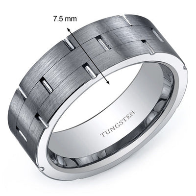 Brick Pattern Brushed Finish 7.5mm Mens Tungsten Band Size 13