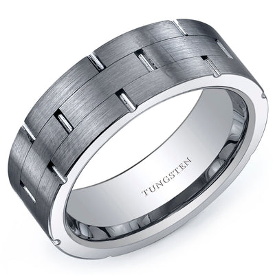 Brick Pattern Brushed Finish 7.5mm Mens Tungsten Band Size 13