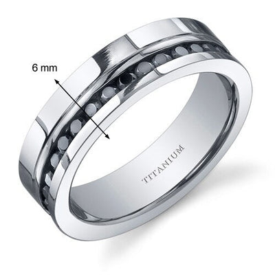 Black Cubic Zirconia 6mm Titanium Eternity Mens Ring