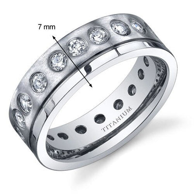 7mm Titanium Eternity Cubic Zirconia Mens Ring Sizes 8 to 13 SR10656