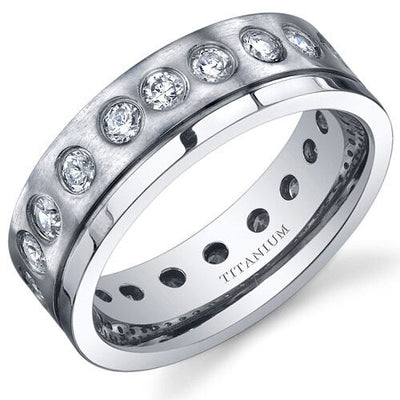 7mm Titanium Eternity Cubic Zirconia Mens Ring Sizes 8 to 13 SR10656