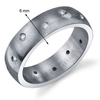 Starburst Style 6mm Cubic Zirconia Titanium Mens Ring Sizes SR10660