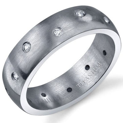 Starburst Style 6mm Cubic Zirconia Titanium Mens Ring Sizes SR10660