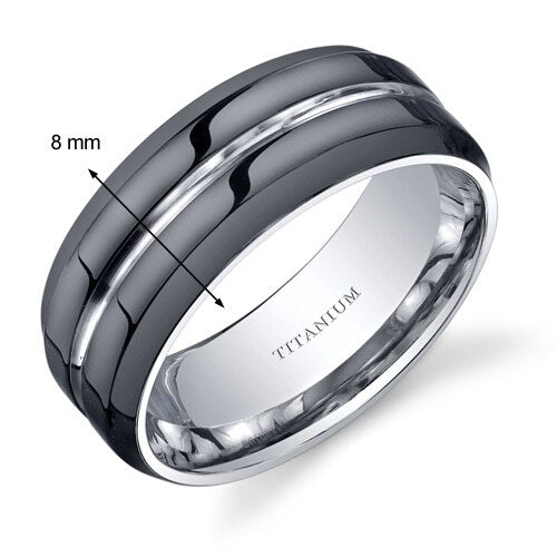 Modern Style 8mm Black Titanium Mens Ring Sizes 8 to 13