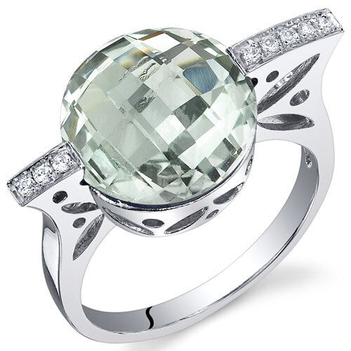 Green Amethyst Ring Sterling Silver Round Shape 4.5 Carats