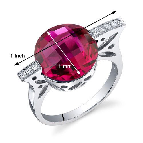 Created Ruby Round Cut Sterling Silver Ring Size 7