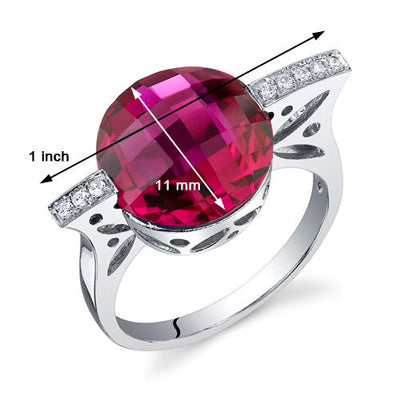 Created Ruby Round Cut Sterling Silver Ring Size 8