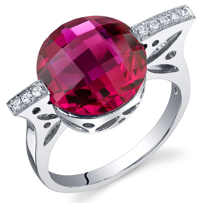 Created Ruby Round Cut Sterling Silver Ring Size 8