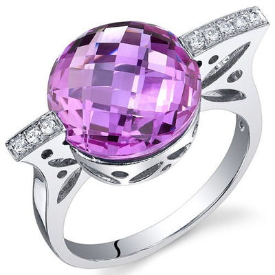 Pink Sapphire Ring Sterling Silver Round Shape 7 Carats