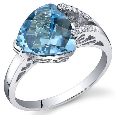 Swiss Blue Topaz Ring Sterling Silver Trillion Shape 2.5 Carat