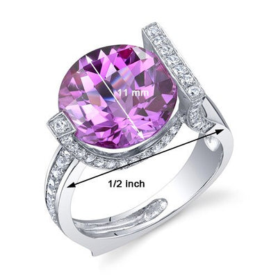 Pink Sapphire Ring Sterling Silver Round Shape 7 Carats