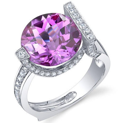 Pink Sapphire Ring Sterling Silver Round Shape 7 Carats