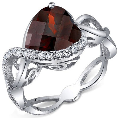 Garnet Ring Sterling Silver Heart Shape 4 Carats