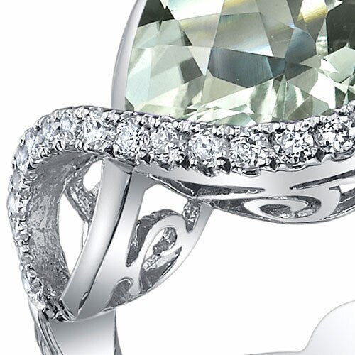 Green Amethyst Ring Sterling Silver Heart Shape 3 Carats