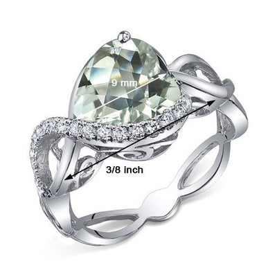 Green Amethyst Ring Sterling Silver Heart Shape 3 Carats